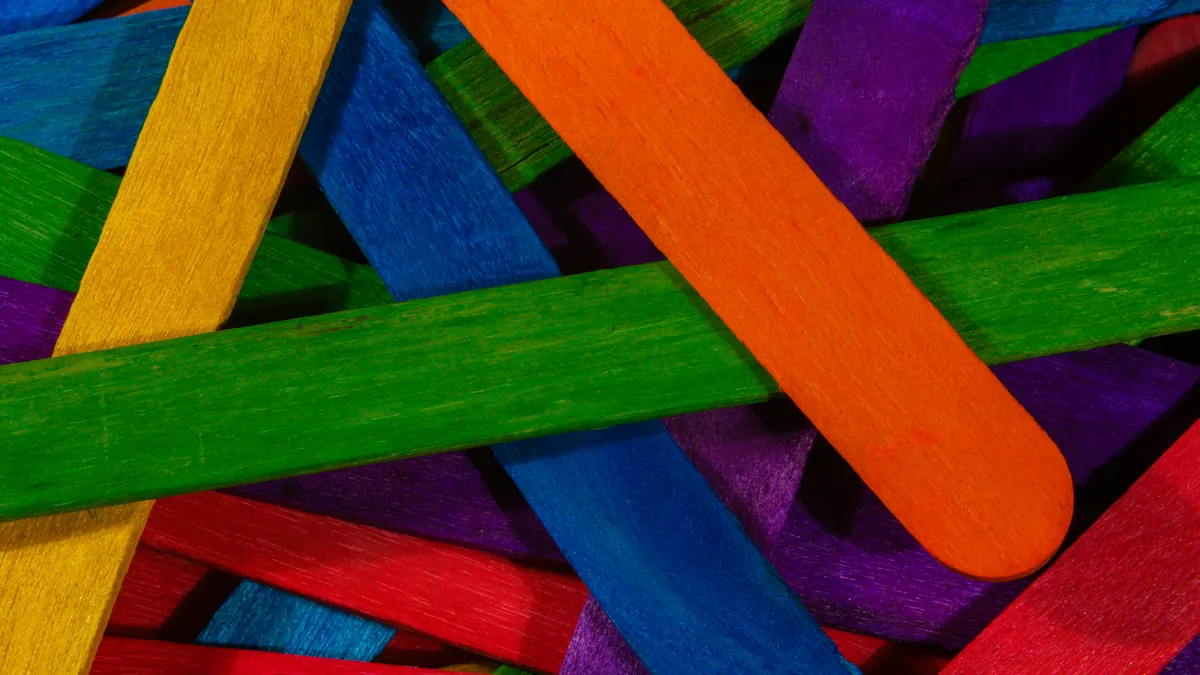 Close-up of colorful craft sticks overlapping