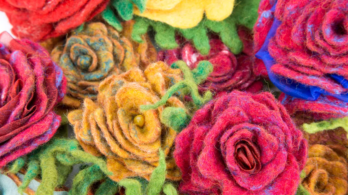 Close-up of colorful felt flower crafts